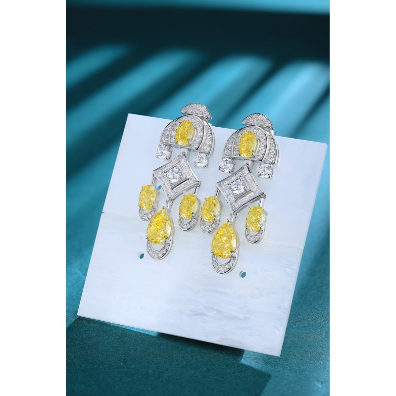 Ruif Jewelry Classic Design S925 Silver 19ct Yellow Color Simulated Diamond Earrings Cubic Zircon Earrings Gemstone Jewelry