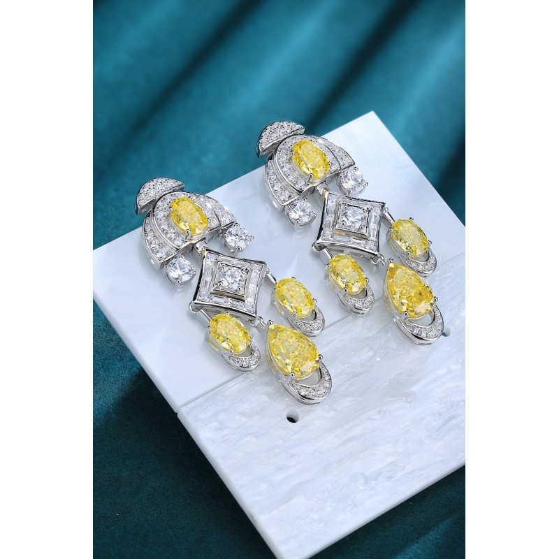 Ruif Jewelry Classic Design S925 Silver 19ct Yellow Color Simulated Diamond Earrings Cubic Zircon Earrings Gemstone Jewelry