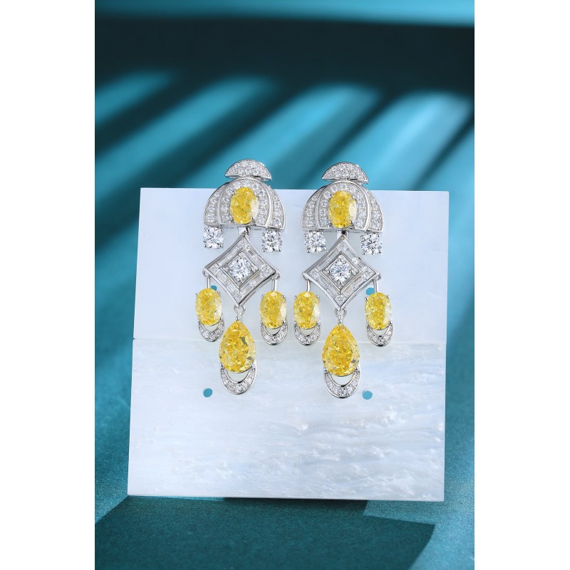 Ruif Jewelry Classic Design S925 Silver 19ct Yellow Color Simulated Diamond Earrings Cubic Zircon Earrings Gemstone Jewelry