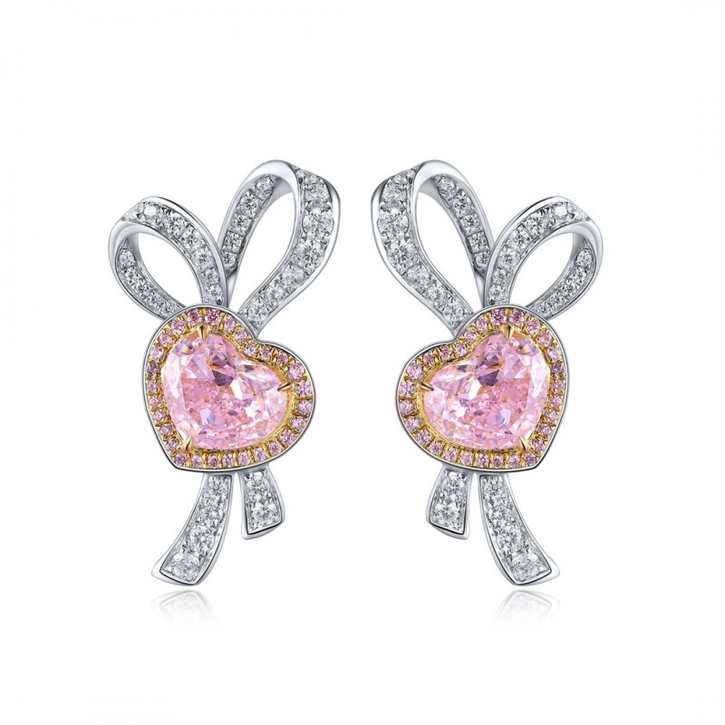 Ruif Jewelry Classic Design S925 Silver 1.0ctx2pcs Pink Color Simulated Diamond Earrings Gemstone Jewelry