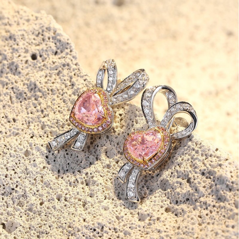 Ruif Jewelry Classic Design S925 Silver 1.0ctx2pcs Pink Color Simulated Diamond Earrings Gemstone Jewelry