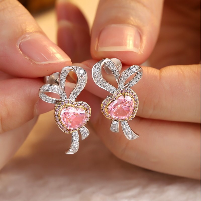 Ruif Jewelry Classic Design S925 Silver 1.0ctx2pcs Pink Color Simulated Diamond Earrings Gemstone Jewelry