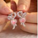 Ruif Jewelry Classic Design S925 Silver 1.0ctx2pcs Pink Color Simulated Diamond Earrings Gemstone Jewelry