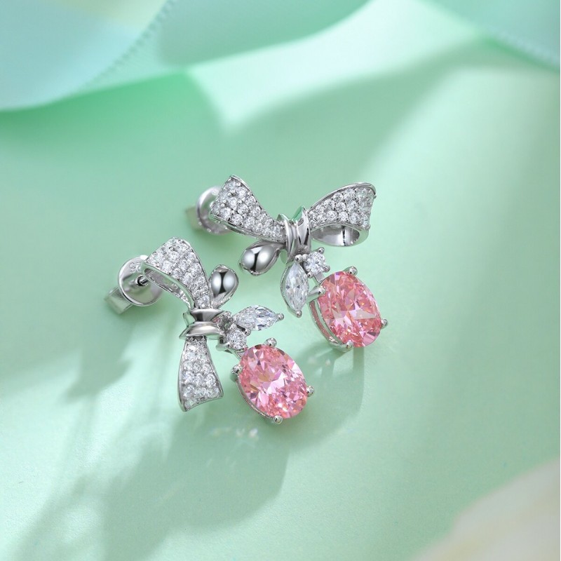 Ruif Jewelry Classic Design S925 Silver 1.0ctx2pcs Pink Color Simulated Diamond Earrings Cubic Zircon Earrings Gemstone Jewelry