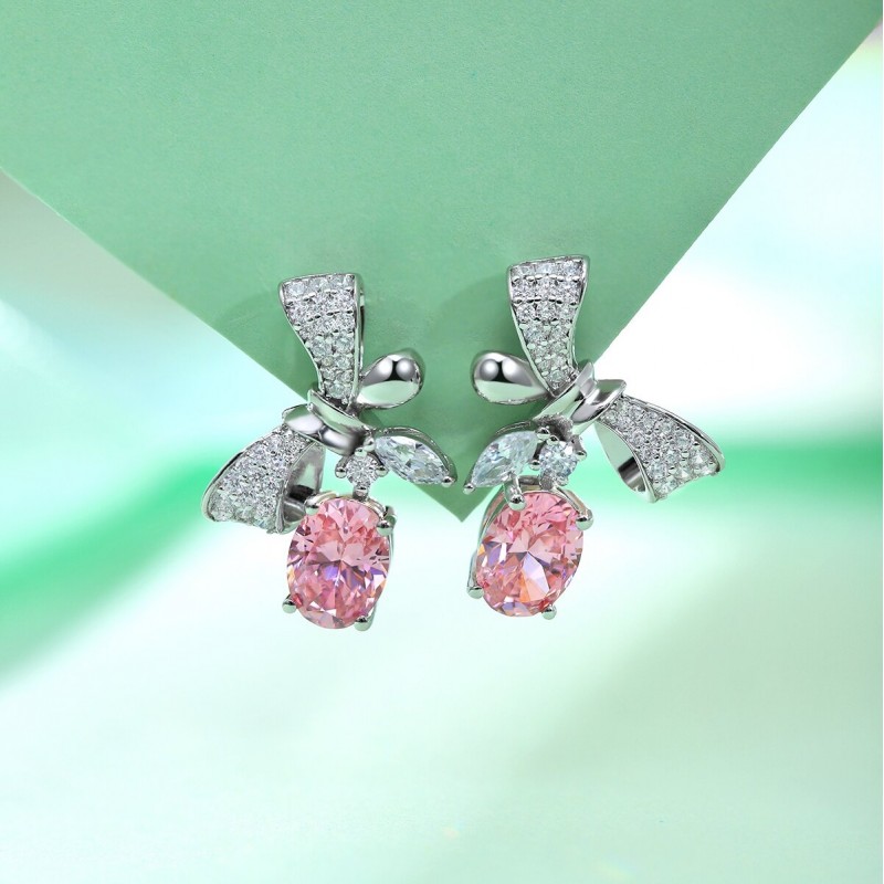 Ruif Jewelry Classic Design S925 Silver 1.0ctx2pcs Pink Color Simulated Diamond Earrings Cubic Zircon Earrings Gemstone Jewelry