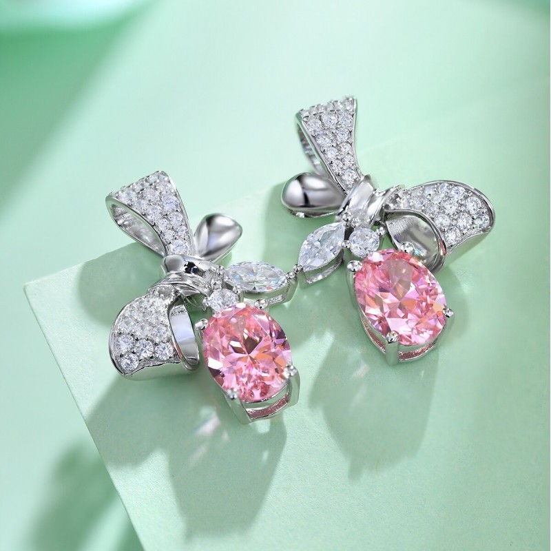 Ruif Jewelry Classic Design S925 Silver 1.0ctx2pcs Pink Color Simulated Diamond Earrings Cubic Zircon Earrings Gemstone Jewelry