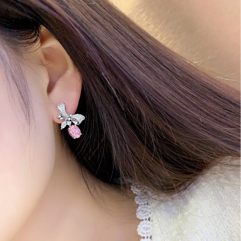 Ruif Jewelry Classic Design S925 Silver 1.0ctx2pcs Pink Color Simulated Diamond Earrings Cubic Zircon Earrings Gemstone Jewelry