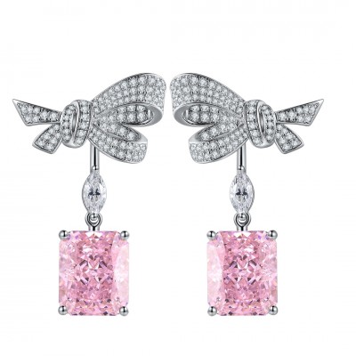 Ruif Jewelry Classic Design S925 Silver 5.0ctx2pcs Pink Color Simulated Diamond Earrings Cubic Zircon Earrings Gemstone Jewelry