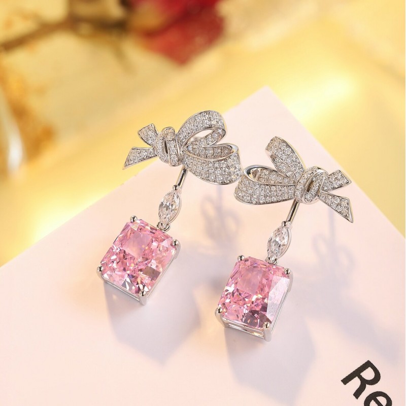 Ruif Jewelry Classic Design S925 Silver 5.0ctx2pcs Pink Color Simulated Diamond Earrings Cubic Zircon Earrings Gemstone Jewelry