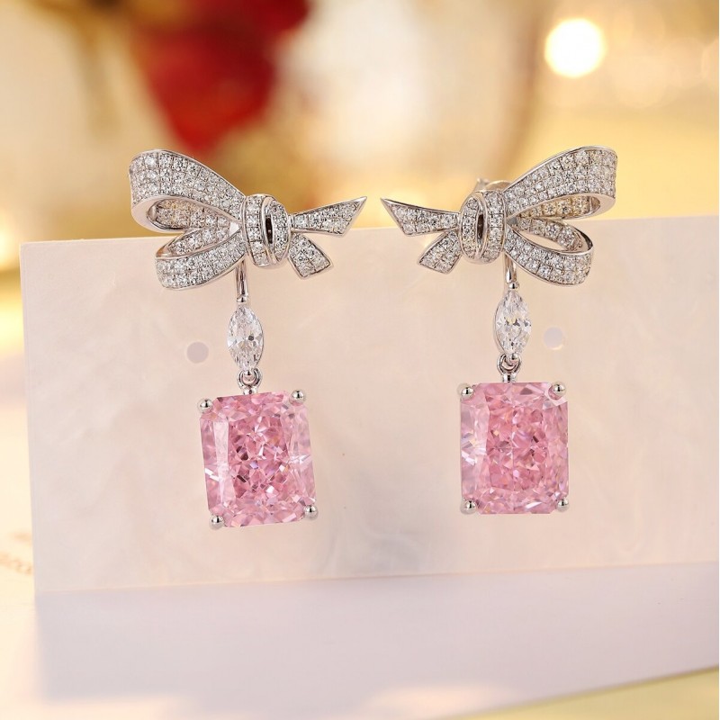 Ruif Jewelry Classic Design S925 Silver 5.0ctx2pcs Pink Color Simulated Diamond Earrings Cubic Zircon Earrings Gemstone Jewelry