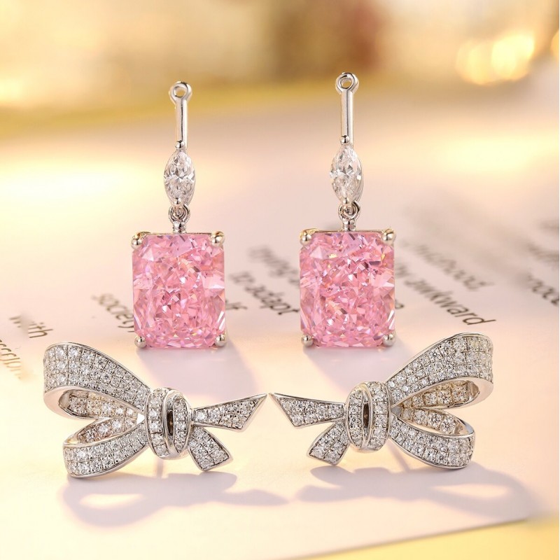 Ruif Jewelry Classic Design S925 Silver 5.0ctx2pcs Pink Color Simulated Diamond Earrings Cubic Zircon Earrings Gemstone Jewelry