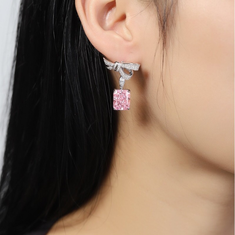 Ruif Jewelry Classic Design S925 Silver 5.0ctx2pcs Pink Color Simulated Diamond Earrings Cubic Zircon Earrings Gemstone Jewelry