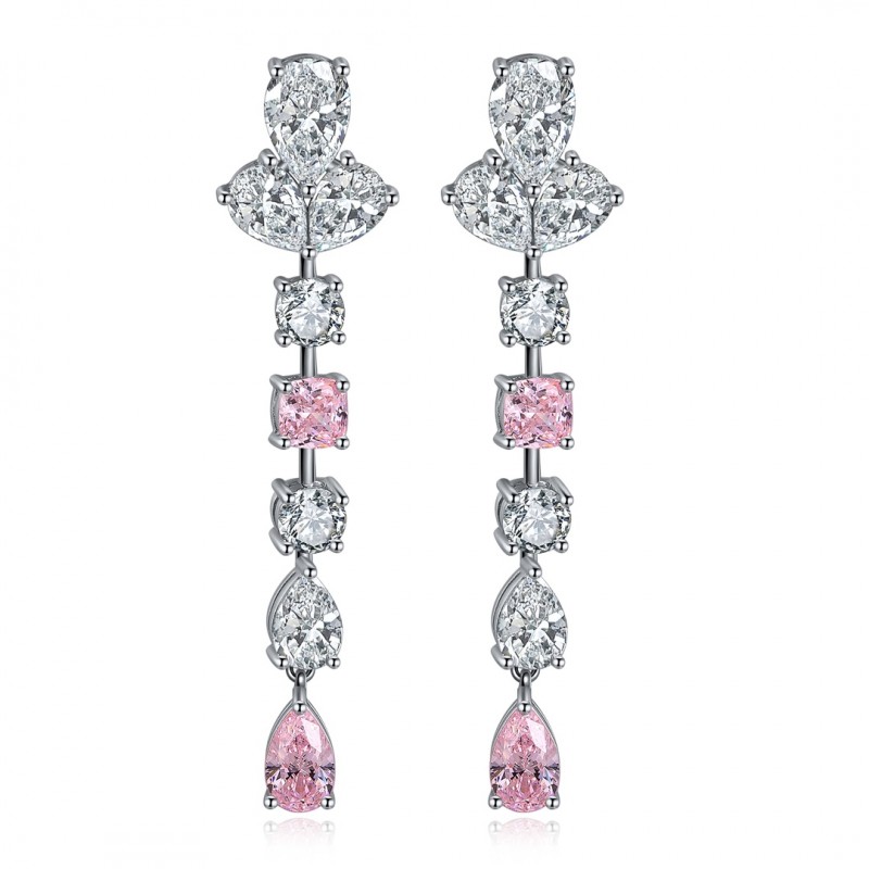 Ruif Jewelry Classic Design S925 Silver 4.23ct Pink/Yellow Color Simulated Diamond Earrings Cubic Zircon Earrings Gemstone Jewelry