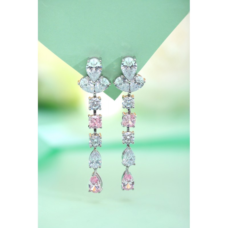 Ruif Jewelry Classic Design S925 Silver 4.23ct Pink/Yellow Color Simulated Diamond Earrings Cubic Zircon Earrings Gemstone Jewelry