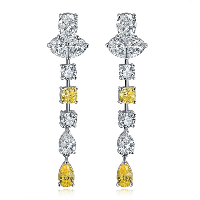 Ruif Jewelry Classic Design S925 Silver 4.23ct Pink/Yellow Color Simulated Diamond Earrings Cubic Zircon Earrings Gemstone Jewelry