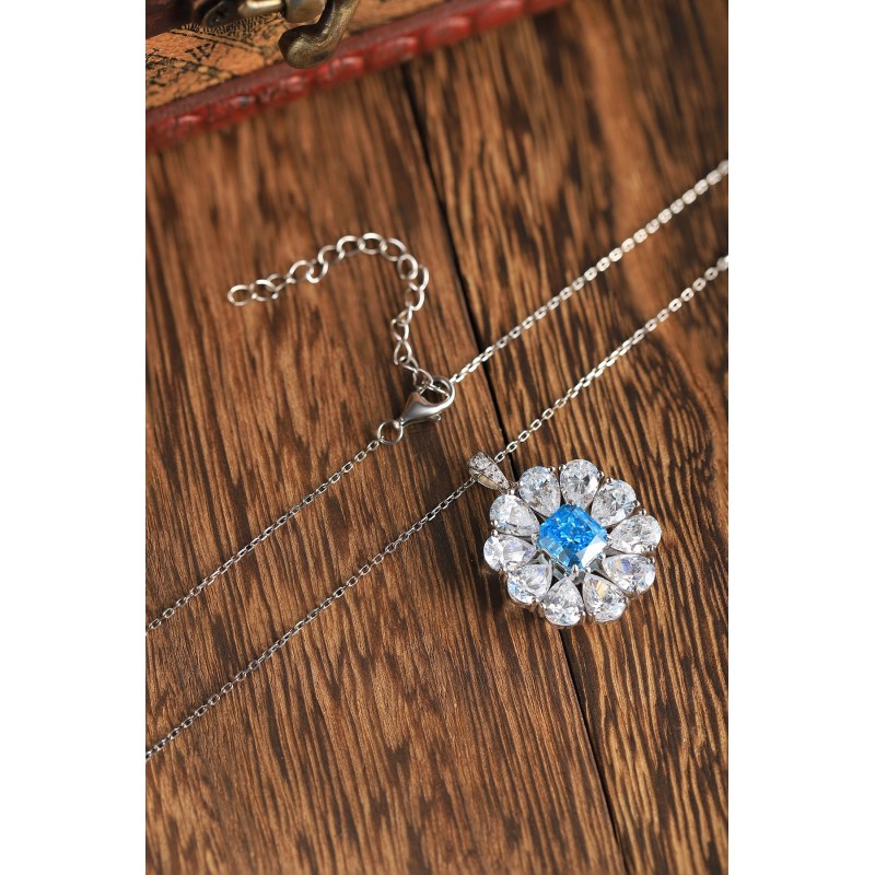 Ruif Jewelry Classic Design S925 Silver 2.0ct Simulated Diamond Pendant Necklace Light Blue Color  Gemstone Jewelry