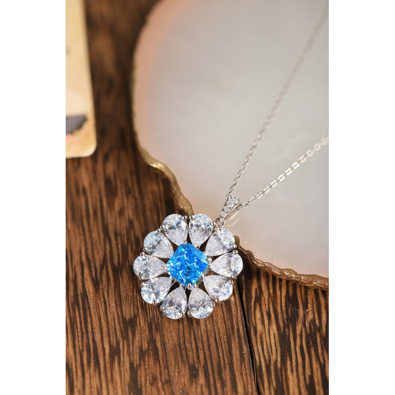 Ruif Jewelry Classic Design S925 Silver 2.0ct Simulated Diamond Pendant Necklace Light Blue Color  Gemstone Jewelry