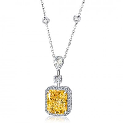 Ruif Jewelry Classic Design S925 Silver 10.0ct Simulated Diamond Pendant Necklace Yellow Color  Gemstone Jewelry