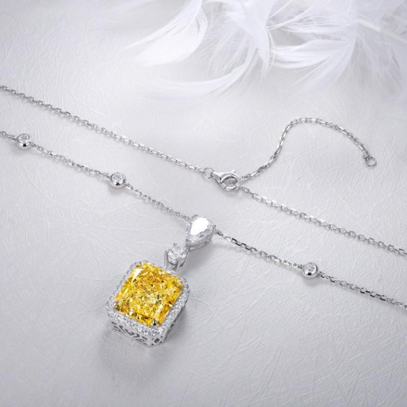 Ruif Jewelry Classic Design S925 Silver 10.0ct Simulated Diamond Pendant Necklace Yellow Color  Gemstone Jewelry