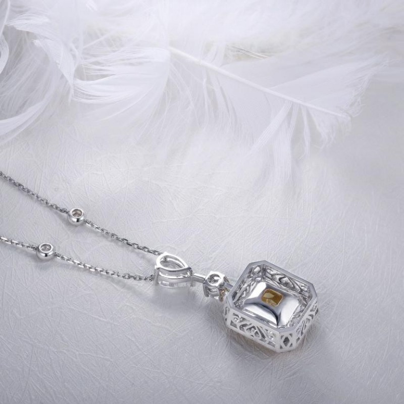 Ruif Jewelry Classic Design S925 Silver 10.0ct Simulated Diamond Pendant Necklace Yellow Color  Gemstone Jewelry