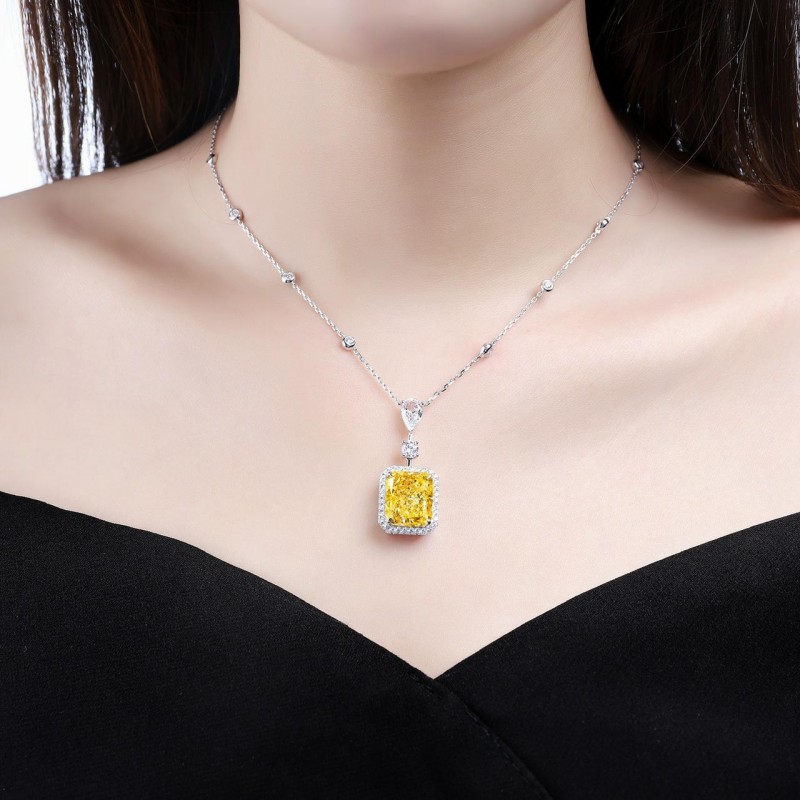 Ruif Jewelry Classic Design S925 Silver 10.0ct Simulated Diamond Pendant Necklace Yellow Color  Gemstone Jewelry