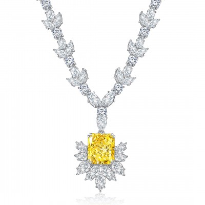 Ruif Jewelry Classic Design S925 Silver 10.0ct Simulated Diamond Pendant Necklace Yellow Color Cubic Zircon Gemstone Jewelry