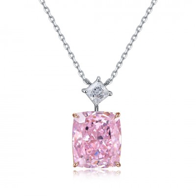 Ruif Jewelry Classic Design S925 Silver 5.0ct Simulated Diamond Pendant Necklace Pink Color  Gemstone Jewelry