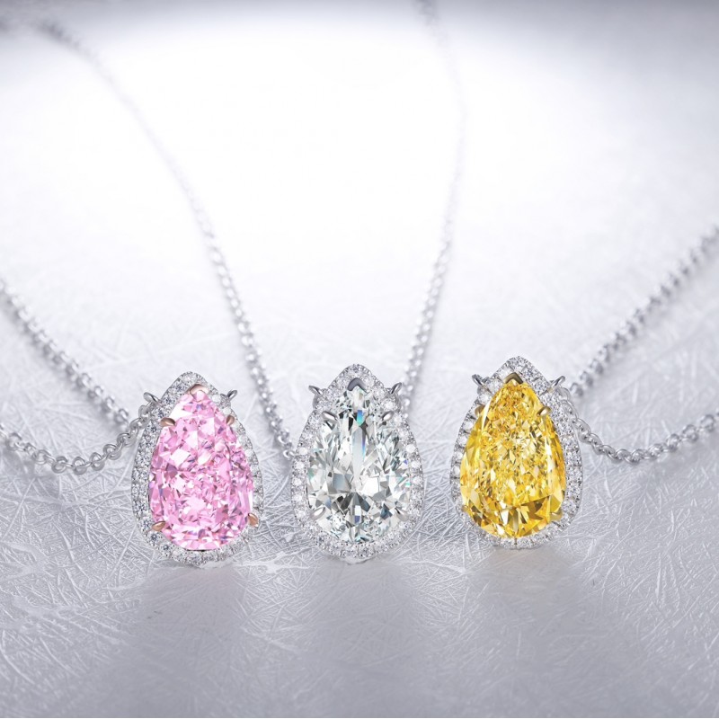 Ruif Jewelry Classic Design S925 Silver 3.0ct Simulated Diamond Pendant Necklace Pink/Yellow/White Color  Gemstone Jewelry