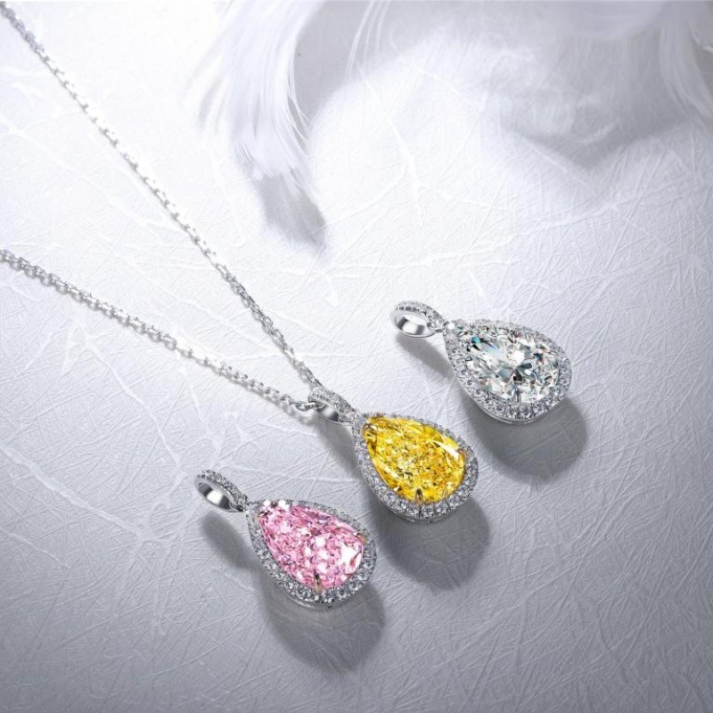 Ruif Jewelry Classic Design S925 Silver 3.0ct Simulated Diamond Pendant Necklace Pink/Yellow/White Color  Gemstone Jewelry