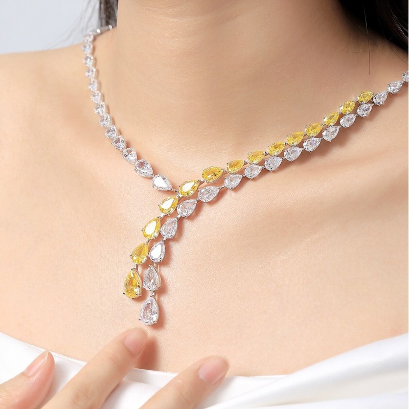 Ruif  Jewelry Classic Design S925 Silver 55.29ct White/Yellow  Simulated Diamond Pendant Necklace Gemstone Jewelry