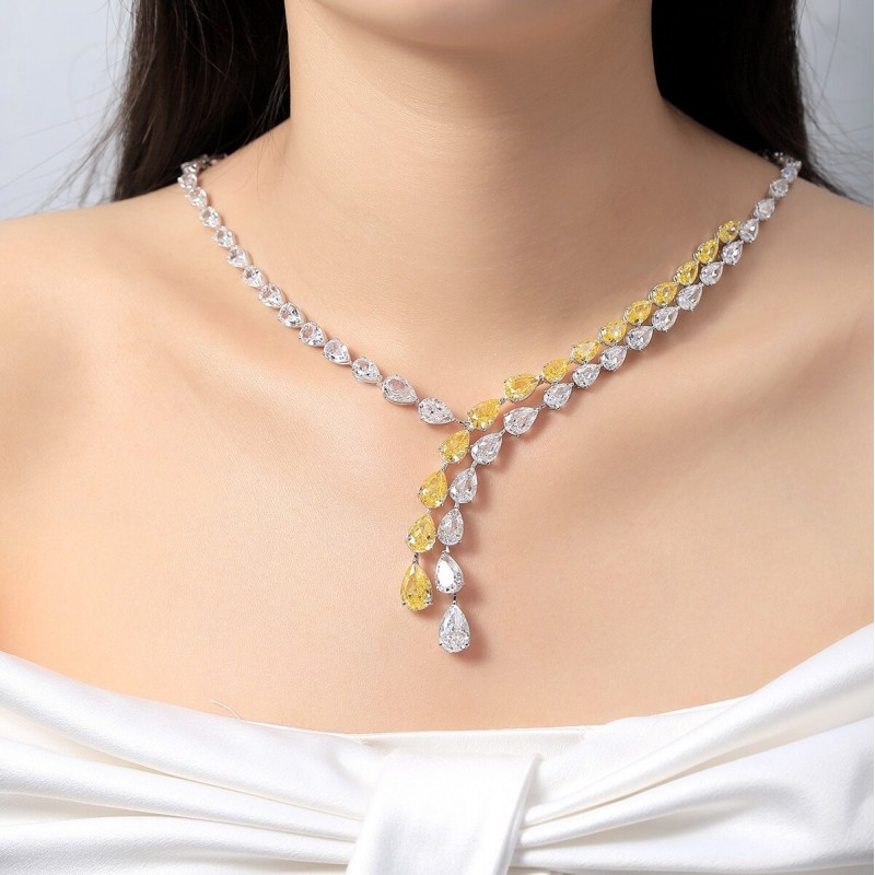 Ruif  Jewelry Classic Design S925 Silver 55.29ct White/Yellow  Simulated Diamond Pendant Necklace Gemstone Jewelry