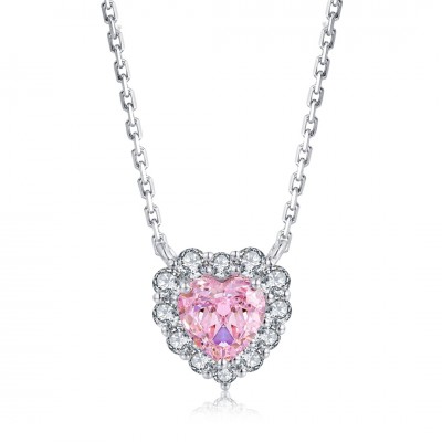 Ruif Jewelry Classic Design S925 Silver 5ct Simulated Diamond Pendant Necklace Pink Color  Gemstone Jewelry