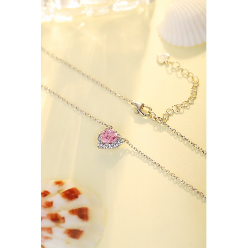 Ruif Jewelry Classic Design S925 Silver 5ct Simulated Diamond Pendant Necklace Pink Color  Gemstone Jewelry