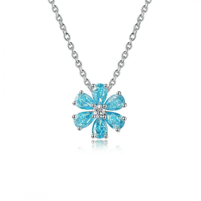 Ruif Jewelry Classic Design S925 Silver 2.217ct Simulated Diamond Pendant Necklace Blue And Pink Color CZ Gemstone Jewelry