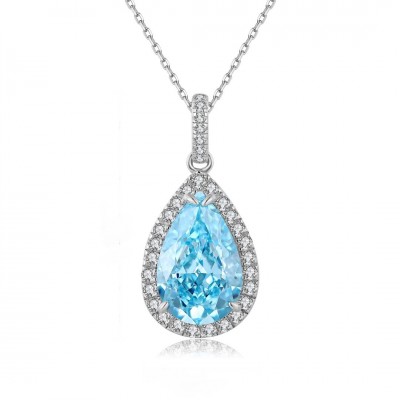 Ruif Jewelry Classic Design S925 Silver 3.0ct Simulated Diamond Pendant Necklace Light Blue Color  Gemstone Jewelry