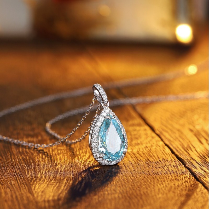 Ruif Jewelry Classic Design S925 Silver 3.0ct Simulated Diamond Pendant Necklace Light Blue Color  Gemstone Jewelry