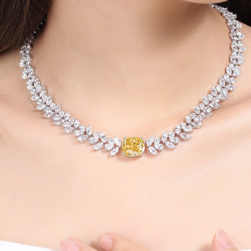 Ruif  Jewelry Classic Design S925 Silver 18.39ct White/ Yellow  Simulated Diamond Pendant Necklace Gemstone Jewelry