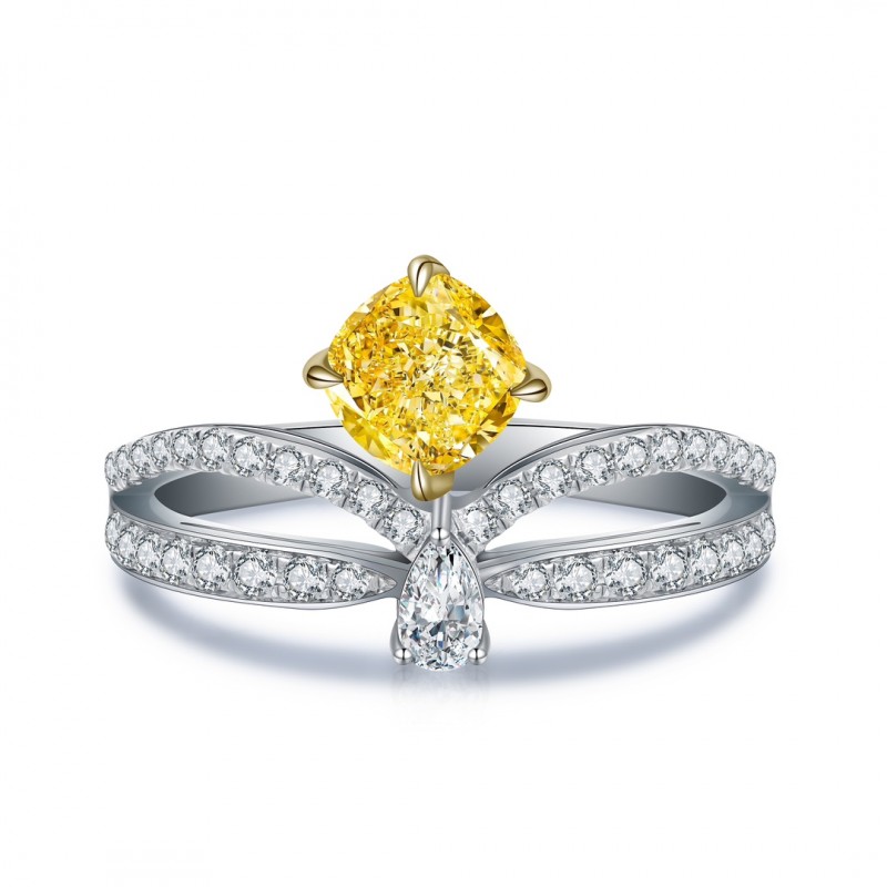 Ruif Jewelry Classic Design S925 Silver 1.0ct Yellow Color Simulated Diamond Ring Wedding Bands