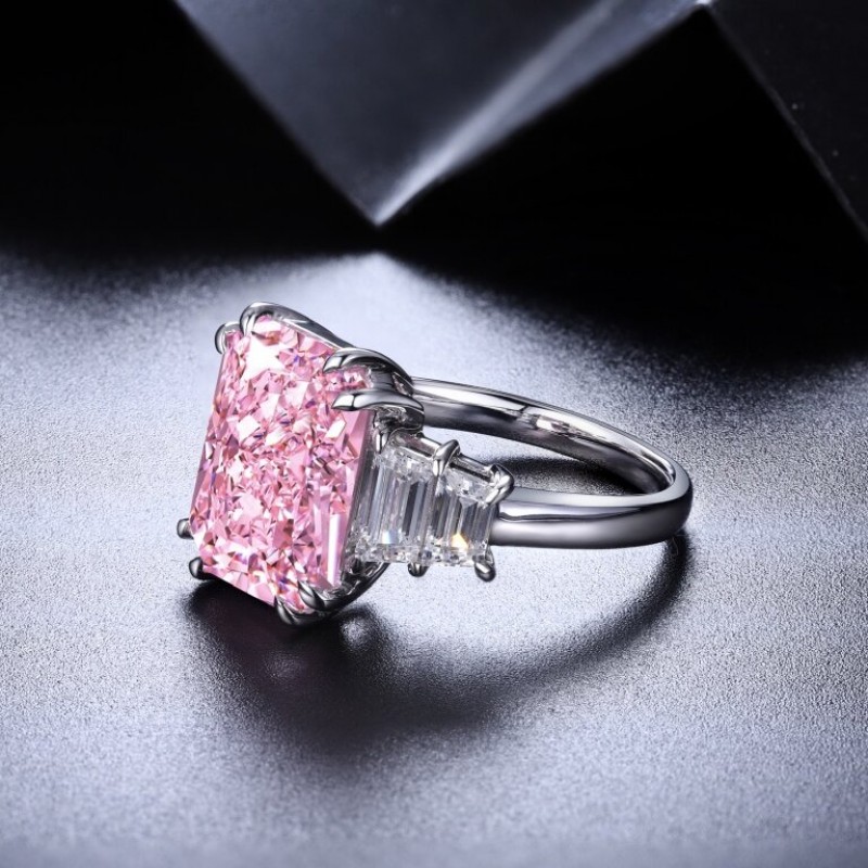 Ruif Jewelry Classic Design S925 Silver 10.0ct Pink Color Simulated Diamond Ring Wedding Bands