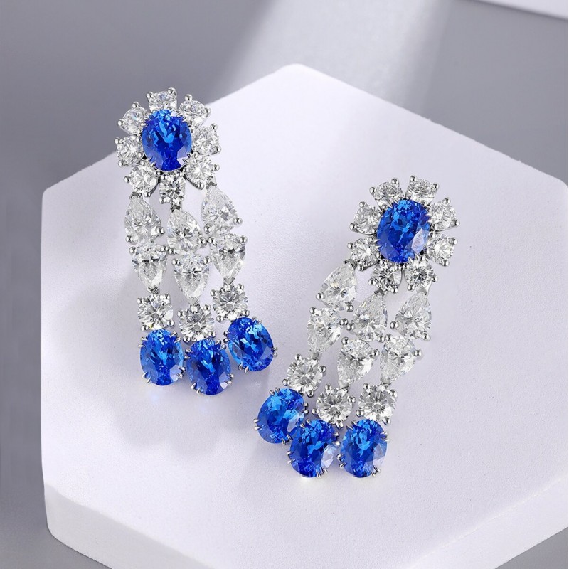 Ruif Jewelry Classic Design S925 Silver 13.13ct Lab Grown Cobalt Spinel  Earrings Gemstone Jewelry Party Gift