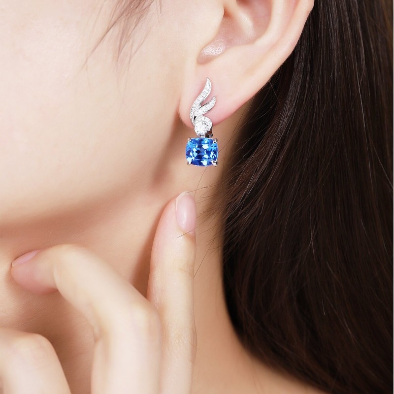 Ruif Jewelry Classic Design S925 Silver 6.25ct Lab Grown Cobalt Spinel  Earrings Gemstone Jewelry Party Gift