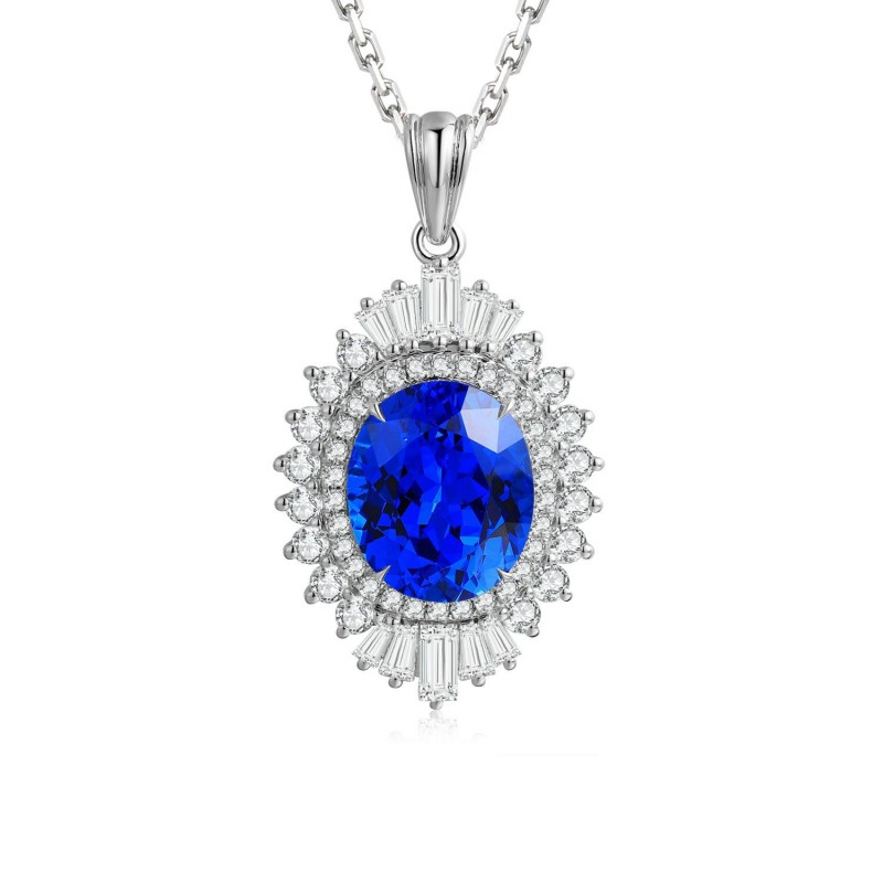 Ruif Jewelry Classic Design S925 Silver 5.97ct Lab Grown Cobalt Spinel Necklace Wedding Bands