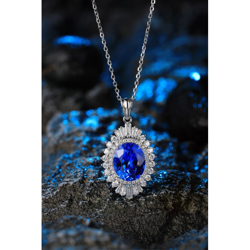 Ruif Jewelry Classic Design S925 Silver 5.97ct Lab Grown Cobalt Spinel Necklace Wedding Bands