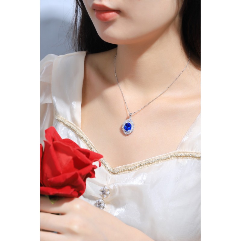 Ruif Jewelry Classic Design S925 Silver 5.97ct Lab Grown Cobalt Spinel Necklace Wedding Bands