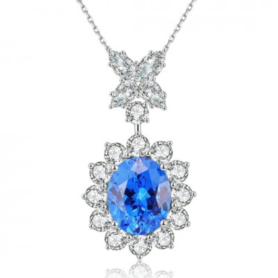 Ruif Jewelry Classic Design S925 Silver 4.41ct Lab Grown Cobalt Spinel Necklace Wedding Bands