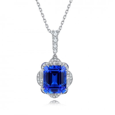 Ruif Jewelry Classic Design S925 Silver 5.44ct Lab Grown Cobalt Spinel Necklace Wedding Bands