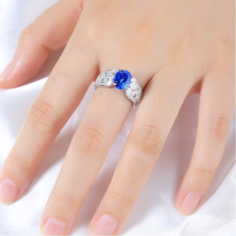 Ruif Jewelry Classic Design S925 Silver 2.42ct Lab Grown Cobalt Spinel Ring Wedding Bands Party Gift