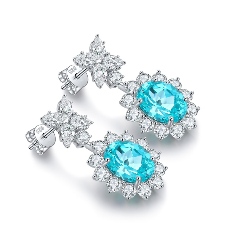 Ruif Jewelry Classic Design S925 Silver 11.66ct Lab Grown Paraiba Sapphire Earrings Gemstone Jewelry