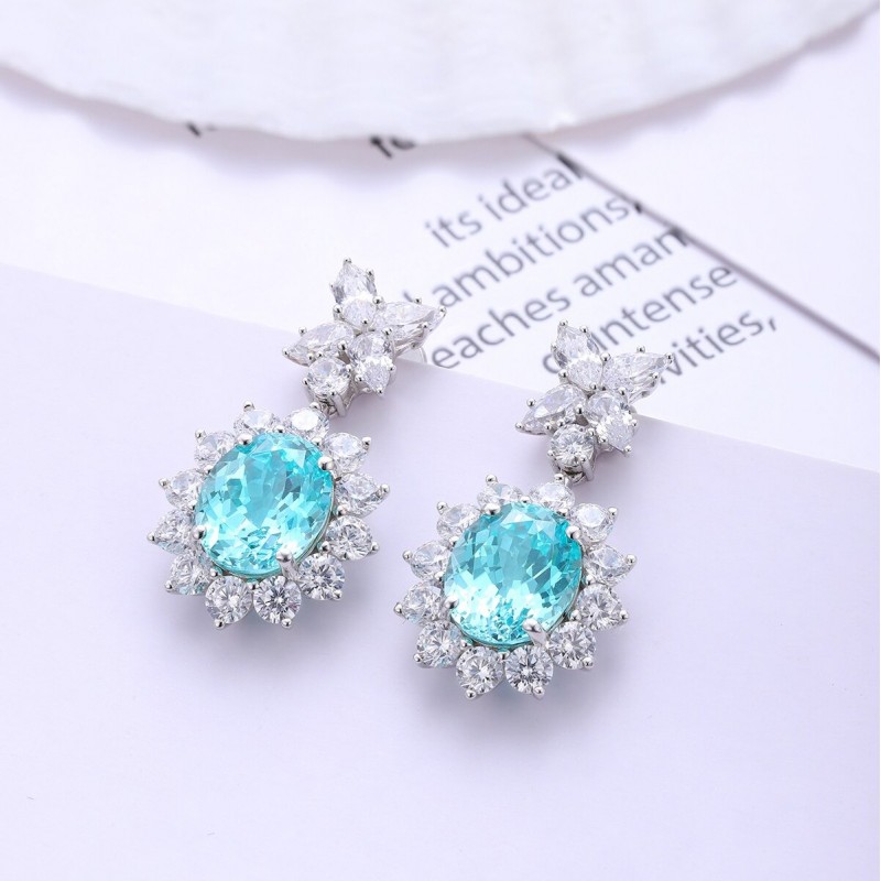 Ruif Jewelry Classic Design S925 Silver 11.66ct Lab Grown Paraiba Sapphire Earrings Gemstone Jewelry