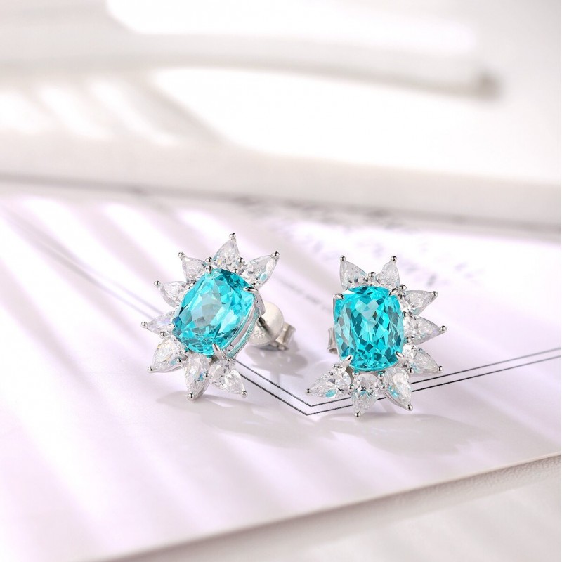 Ruif Jewelry Classic Design S925 Silver 7.102ct Lab Grown Paraiba Sapphire Earrings Gemstone Jewelry